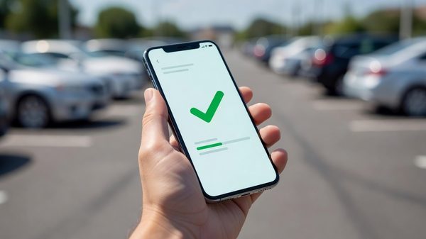 A hand holding a smartphone showing a parking payment confirmation screen